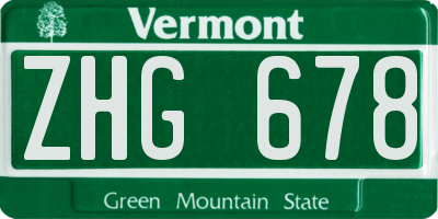 VT license plate ZHG678