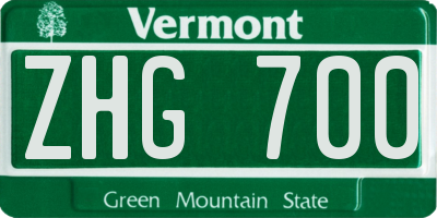 VT license plate ZHG700