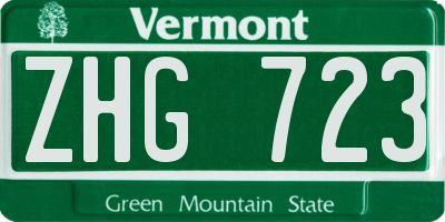 VT license plate ZHG723