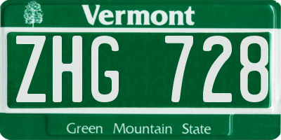 VT license plate ZHG728