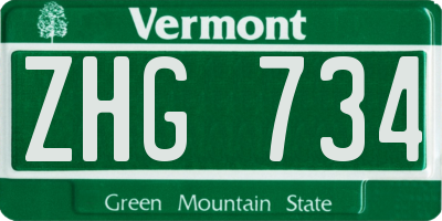 VT license plate ZHG734