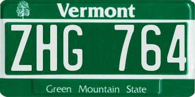 VT license plate ZHG764