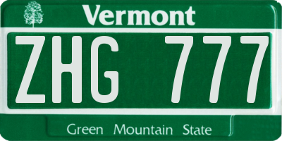 VT license plate ZHG777