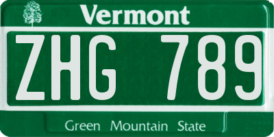 VT license plate ZHG789