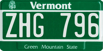 VT license plate ZHG796