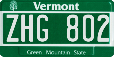 VT license plate ZHG802