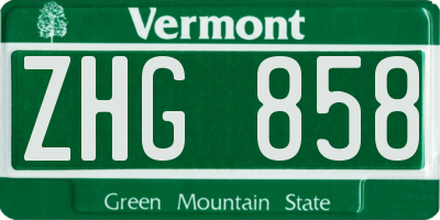 VT license plate ZHG858