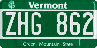 VT license plate ZHG862