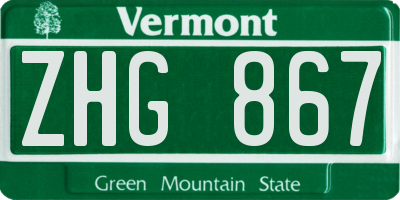 VT license plate ZHG867