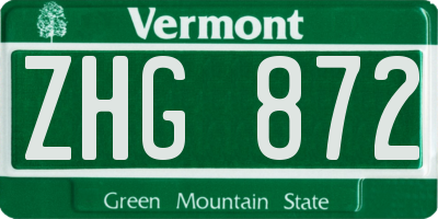VT license plate ZHG872