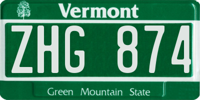 VT license plate ZHG874
