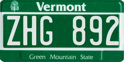 VT license plate ZHG892