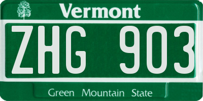 VT license plate ZHG903