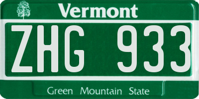 VT license plate ZHG933