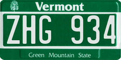 VT license plate ZHG934