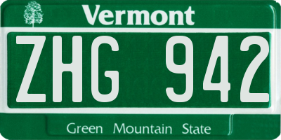 VT license plate ZHG942