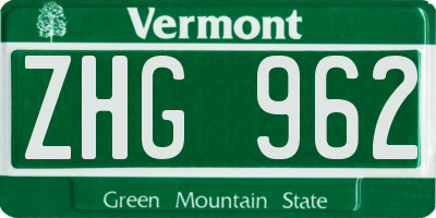 VT license plate ZHG962