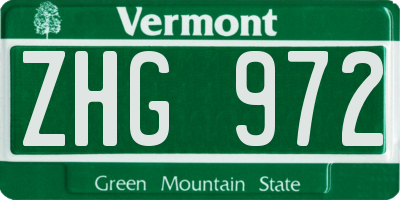 VT license plate ZHG972