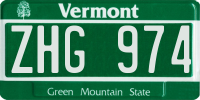 VT license plate ZHG974