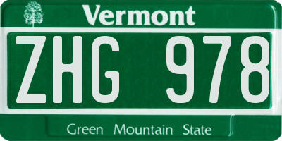 VT license plate ZHG978