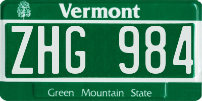 VT license plate ZHG984