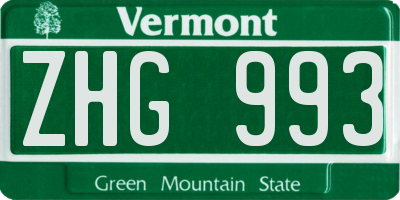 VT license plate ZHG993