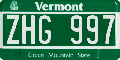 VT license plate ZHG997