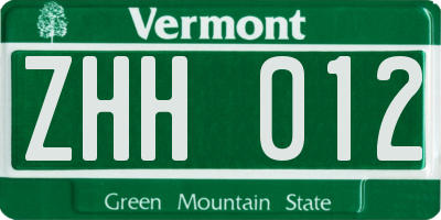 VT license plate ZHH012