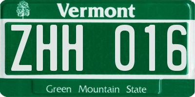 VT license plate ZHH016