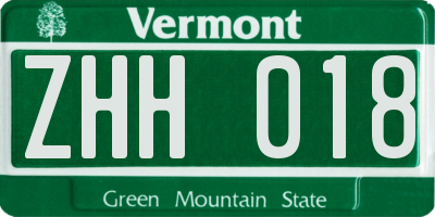 VT license plate ZHH018