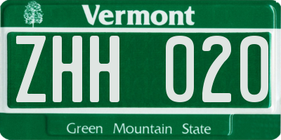 VT license plate ZHH020