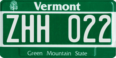 VT license plate ZHH022