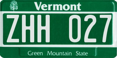 VT license plate ZHH027