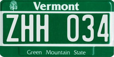 VT license plate ZHH034
