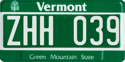 VT license plate ZHH039