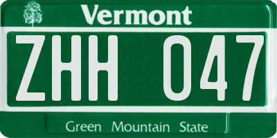 VT license plate ZHH047