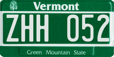 VT license plate ZHH052