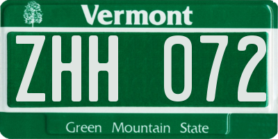 VT license plate ZHH072