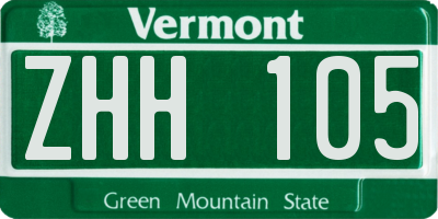 VT license plate ZHH105
