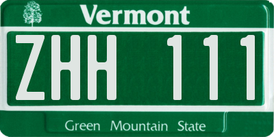 VT license plate ZHH111