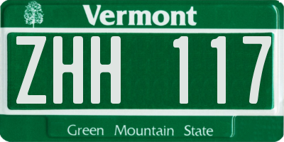 VT license plate ZHH117