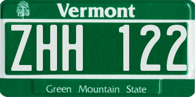 VT license plate ZHH122