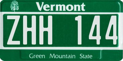 VT license plate ZHH144