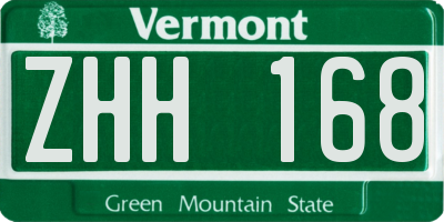 VT license plate ZHH168