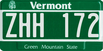 VT license plate ZHH172