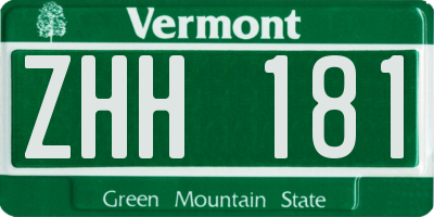 VT license plate ZHH181