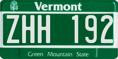 VT license plate ZHH192