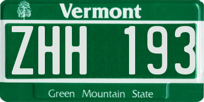 VT license plate ZHH193