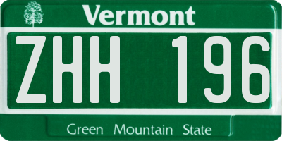 VT license plate ZHH196