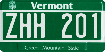 VT license plate ZHH201
